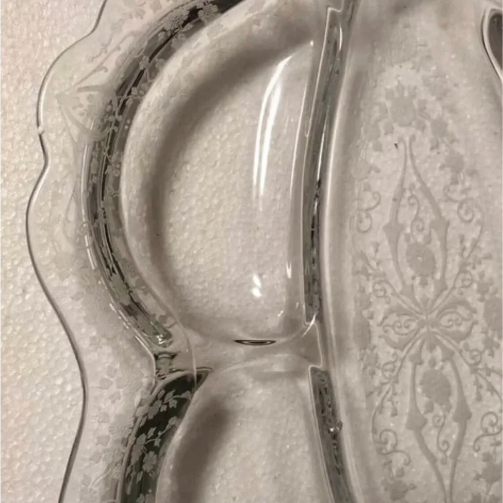 Vintage Cambridge Rose Point Relish Dish 5 Part Divided Etched Glass 1930s